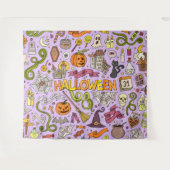 かわいいハロウィンの落書きパターン タペストリー (正面(横))