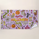 かわいいハロウィンの落書きパターン ビーチタオル (正面)