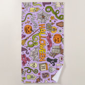 かわいいハロウィンの落書きパターン ビーチタオル (正面)