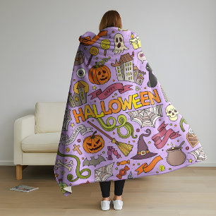 かわいいハロウィンの落書きパターン フリースブランケット