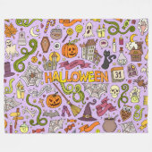 かわいいハロウィンの落書きパターン フリースブランケット (正面(横))