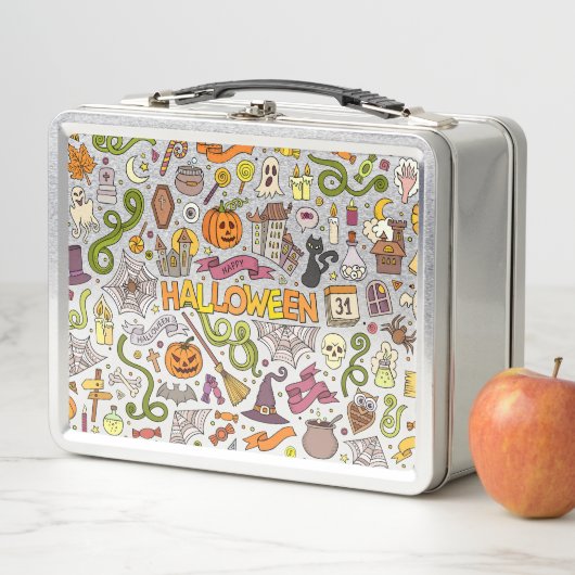 かわいいハロウィンの落書きパターン メタルランチボックス (インサイチュ)