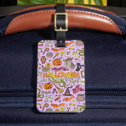 かわいいハロウィンの落書きパターン ラゲッジタグ (正面インサイチュ2)