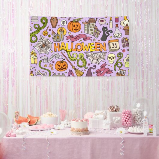 かわいいハロウィンの落書きパターン 横断幕 (パーティー)