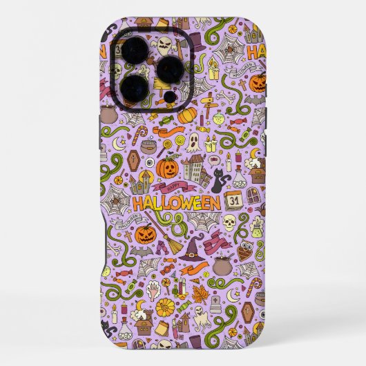 かわいいハロウィンの落書きパターン iPhoneケース (裏面)
