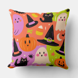 かわいいハロウィンの落書き - おばけカボチャネコ クッション