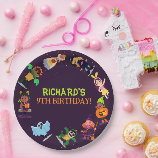 かわいいハロウィンの衣装モダン誕生日パーティー ペーパープレート (パーティー)
