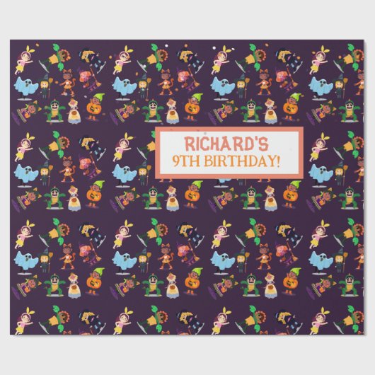 かわいいハロウィンの衣装モダン誕生日パーティー ラッピングペーパー (フラット)