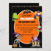 かわいいハロウィンの誕生日招待状 招待状 (正面/裏面)