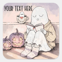 かわいいハロウィンの読書ゴーストのあったかアート オートムンブッククラブ