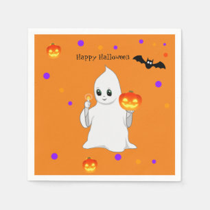 かわいいハロウィンの赤ちゃんおばけとオレンジ色のカボチャ スタンダードカクテルナプキン