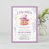 かわいいハロウィンの赤ちゃん女の子の1歳の誕生日 招待状 (スタンド正面)