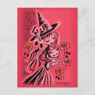 かわいいハロウィンの魔女と子猫 ポストカード