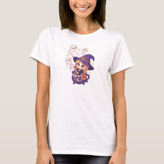 かわいいハロウィンの魔女と幽霊 Tシャツ