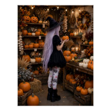 かわいいハロウィンの魔女のパンプキンパッチポスター