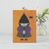 かわいいハロウィンの魔女カードまたは招待状 招待状 (スタンド正面)