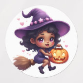 かわいいハロウィンの魔女ステッカー – かわいい魔法使い ラベル (デザイン2)