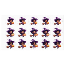 かわいいハロウィンの魔女ステッカー – かわいい魔法使い