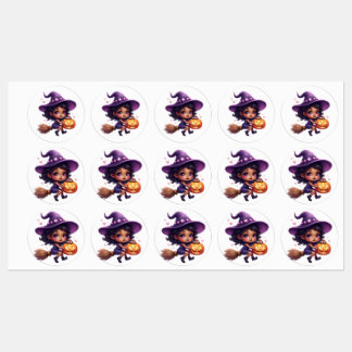 かわいいハロウィンの魔女ステッカー – かわいい魔法使い ラベル