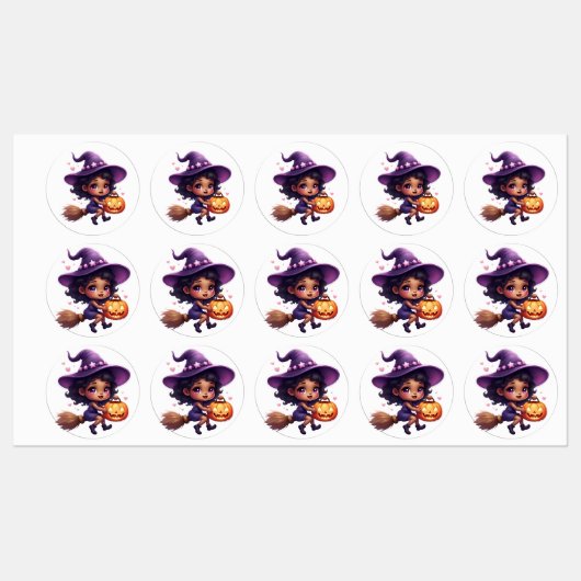 かわいいハロウィンの魔女ステッカー – かわいい魔法使い ラベル (シート)