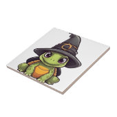 かわいいハロウィンの魔女帽子をかぶったカメ。コピー タイル (側面)