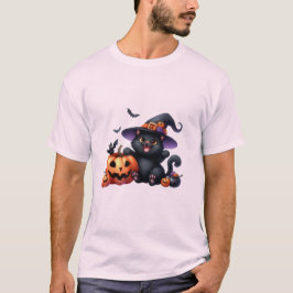 かわいいハロウィンの魔女猫とカボチャの友達 🐾🎃 Tシャツ