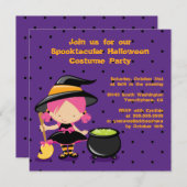 かわいいハロウィンの魔女衣装パーティの招待状 招待状 (正面/裏面)