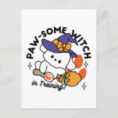 かわいいハロウィンの魔女見習い - ハロウィンのかわいい犬 ポストカード (正面)
