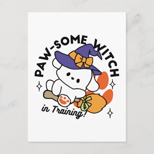 かわいいハロウィンの魔女見習い - ハロウィンのかわいい犬 ポストカード (正面)