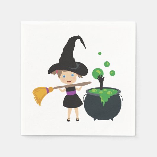 かわいいハロウィンの魔女 スタンダードカクテルナプキン (正面)