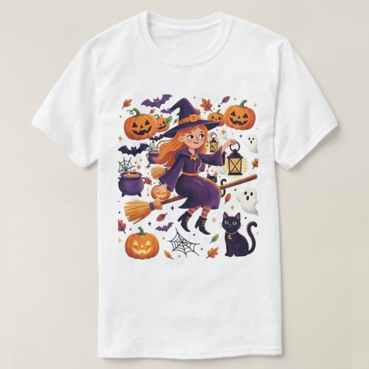 かわいいハロウィンの魔女 Tシャツ (デザイン正面)