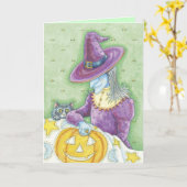 かわいいハロウィンの魔法使いカード カード (黄色い花)
