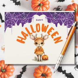 かわいいハロウィンの鹿とカボチャ ハッピー ハロウィン シーズンポストカード