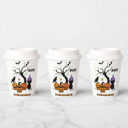 かわいいハロウィンの黒猫とかぼちゃ 紙コップ (複数)