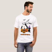 かわいいハロウィンの黒猫とかぼちゃ Tシャツ (正面フル)