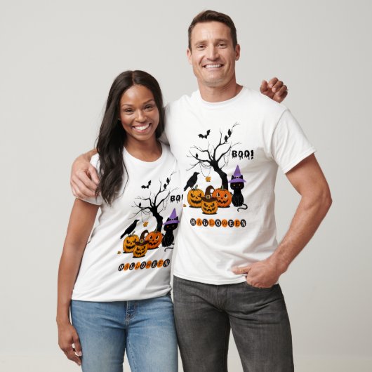 かわいいハロウィンの黒猫とかぼちゃ Tシャツ (ユニセックス)