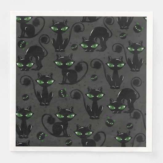 かわいいハロウィンの黒猫と緑の目 (正面)