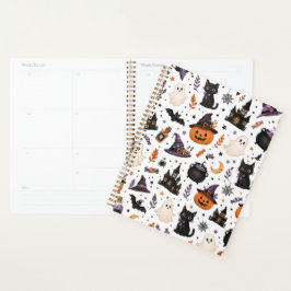 かわいいハロウィンの黒猫のシームレスパターン プランナー手帳