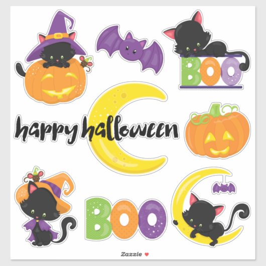 かわいいハロウィンの黒猫の輪郭 シール (シート)