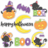 かわいいハロウィンの黒猫の輪郭 シール (正面)