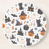 かわいいハロウィンの黒猫シームレスパターン コースター (正面)