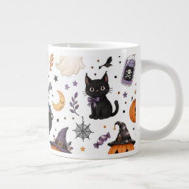 かわいいハロウィンの黒猫シームレスパターン ジャンボコーヒーマグカップ