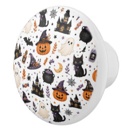 かわいいハロウィンの黒猫シームレスパターン セラミックノブ