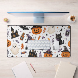 かわいいハロウィンの黒猫シームレスパターン デスクマット