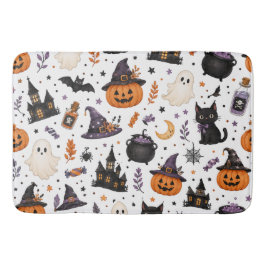 かわいいハロウィンの黒猫シームレスパターン バスマット