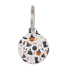 かわいいハロウィンの黒猫シームレスパターン ペット ネームタグ