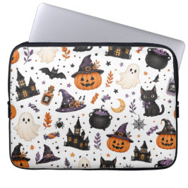 かわいいハロウィンの黒猫シームレスパターン ラップトップスリーブ