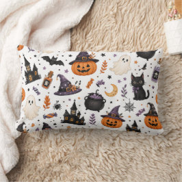 かわいいハロウィンの黒猫シームレスパターン ランバークッション