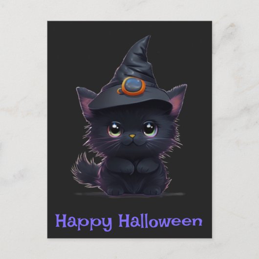 かわいいハロウィンの黒猫 ポストカード (正面)