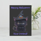 かわいいハロウィンの黒猫 招待状 (スタンド正面)